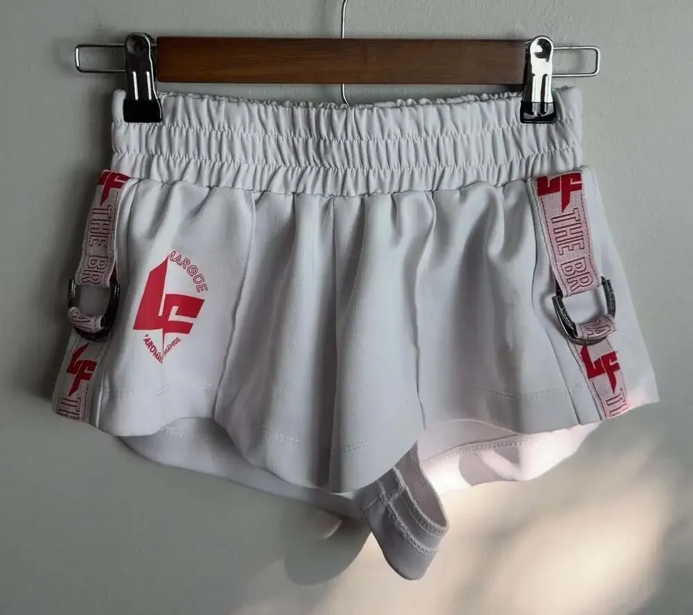 LF The Brand Athletic Shorts Size Small White Red D-Ring Waistband Women’s